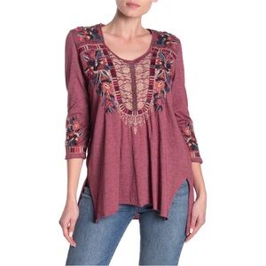 Johnny Was Claude Embroidered Burgundy Top Small